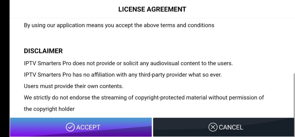 terms and conditions of iptv sparters pro app