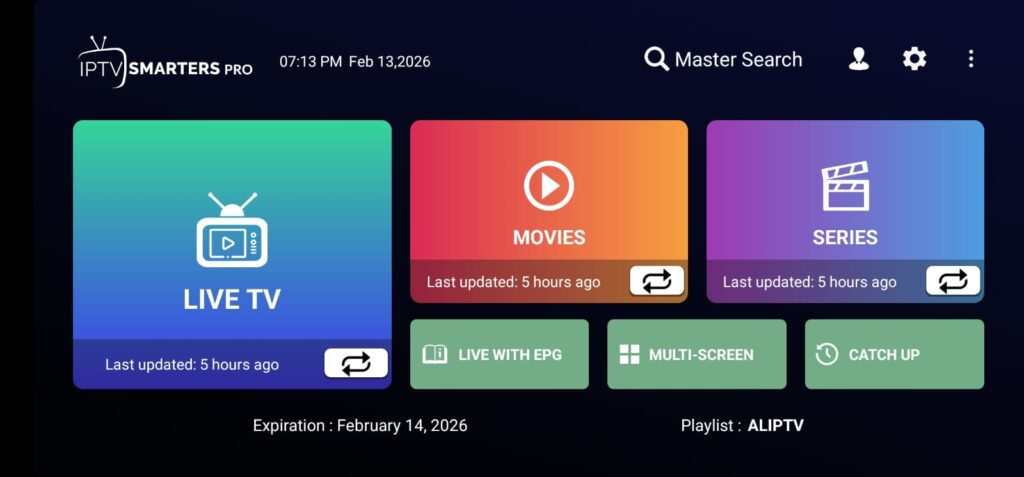 page home of iptv sparters pro app