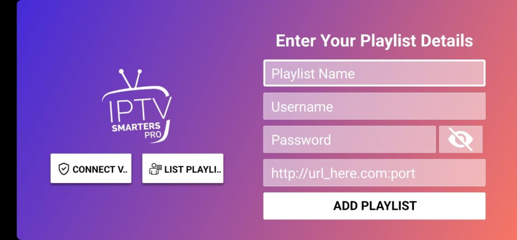 entre your playlist details of iptv sparters pro app