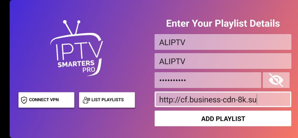 entre your playlist details of iptv sparters pro app