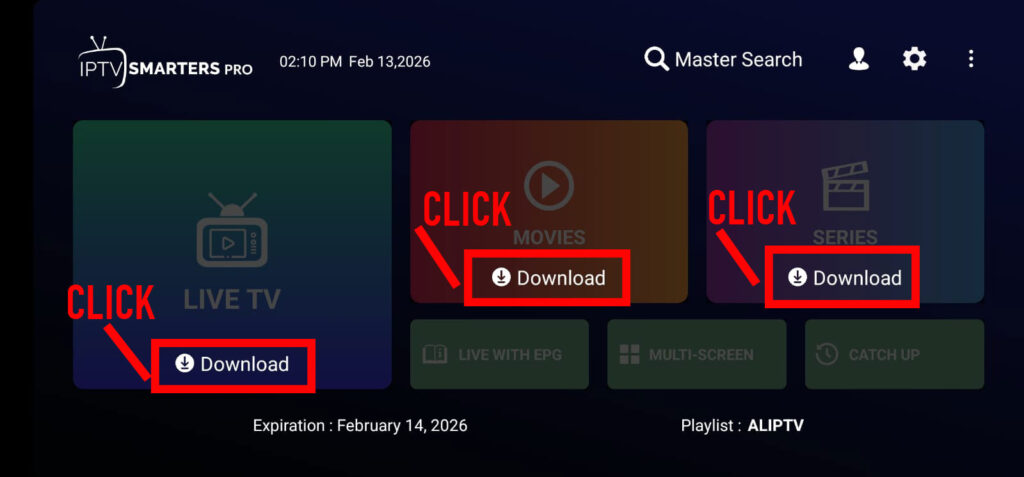 page home of iptv sparters pro app