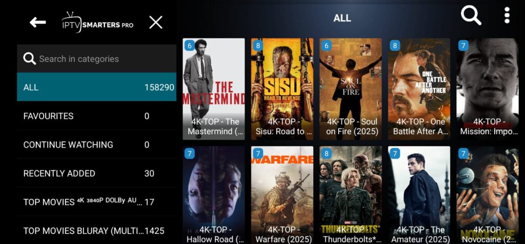 all movies page of iptv sparters pro app